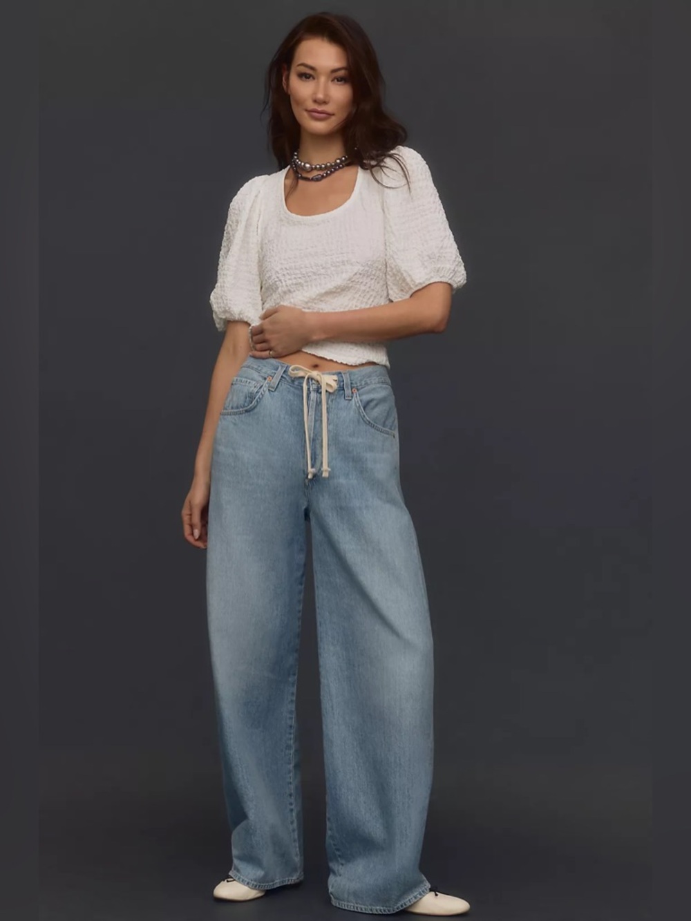 Meave by Anthropologie Balloon-Sleeve Textured Top in Yellow